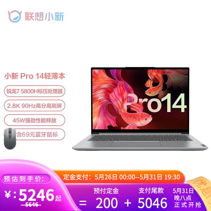 联想（Lenovo） 小新Pro14 标压锐龙版 高性能全面屏轻薄笔记本电脑 R7-5800H 16G 512G