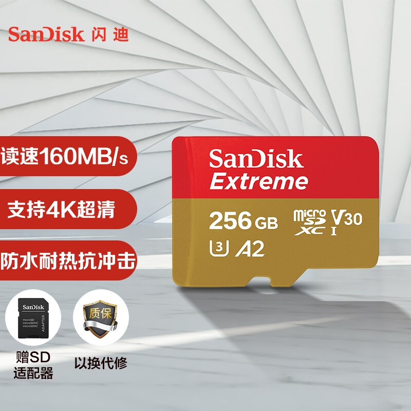 闪迪（SanDisk）256GB TF（MicroSD）存储卡 U3 V30 C10 4K A2